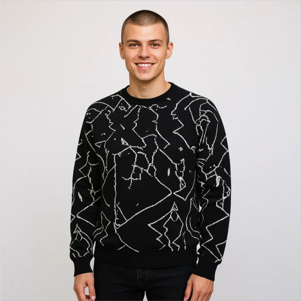 Neil Barrett Geometrical Intarsia Crew Neck Wool Blend Jumper Sweater, Size‎ M